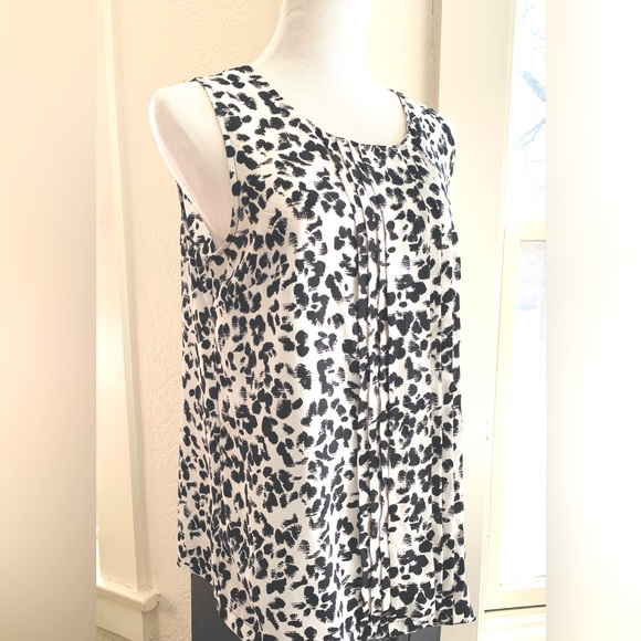 Merona Black and White speckled print Sleeveless Blouse crew neck L 3/$15 - Picture 4 of 8
